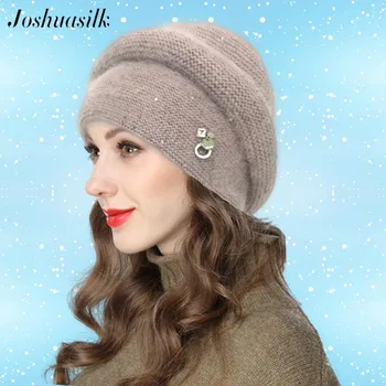 Joshuasilk Iarna Femei Angora Pălărie Dublu Caldă de Trei-Dimensional Benzi de Decorare Voluminoase Pălărie