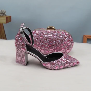 Copilul Roz de Cristal Vara Sandale de curea glezna Moda pantofi de nunta femeie a Subliniat deget de la picior toc Gros Pantofi cu Toc 2020 New Sosire