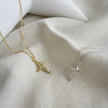 Argint 925 URI Populare Cruce Colier pentru Femei Handmade Aur de 14k Doamna Student Cadouri Flyleaf