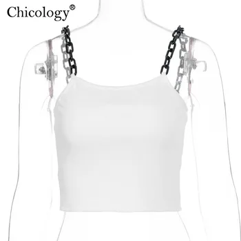 Chicology lanț curea tricot camis crop top de vară 2020 femei sexy streetwear punk de moda de sex feminin fără mâneci petrecere, haine de club