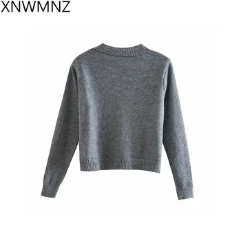 XNWMNZ za 2020 femeile Scurt Talie Mare Culoare Solidă Pulover Femei de îmbrăcăminte, tricotate Cardigan Mici Sweter Femei Sacou Nou Top Femme