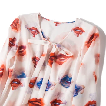 SuyaDream Femei Bluza imprimeu REALE MĂTASE cu Mâneci Lungi cu Funda Roz cu Guler Bluze de Birou 2019 Toamna Tricou