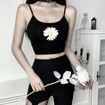 Lofia Florale Topuri pentru Femei Streetwear Negru Crop Top 2020 Rezervor de Top Sexy Femei de Vara Negru pentru Femei Topuri Drăguț Bumbac Haut Femme