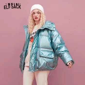 ELFSACK Solid Pur Supradimensionat cu Gluga 90% Alb Jos Haina Femei,2020 Iarna ELF Moda coreeană Doamnelor Caldura de zi cu Zi Luminoasă Uza