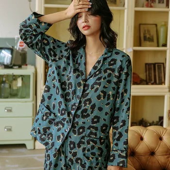 Blue print leopard pijamale de mătase pentru femei 2020 toamna de moda de înaltă calitate maneca lunga, pijamale femei haine de acasă îmbrăcăminte de noapte