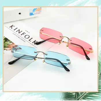 Fără ramă Dreptunghiulară Obiectiv Clar ochelari de Soare Femei Bărbați 2020 Brand de Moda Designer de Protecție UV400 Mici Nuante zonnebril dames