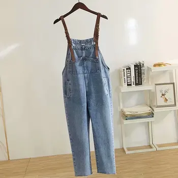 Femei Talie Mare Prieten Salopeta din Denim pentru Femei 2019 Nouă Primăvară Pierde Bumbac Albastru Lungime de Glezna Jeans Plus Size