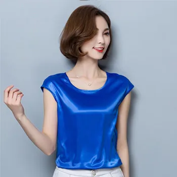 Imita Mătase Femei Stil de Vara Bluze Camasi Doamnă Elegant Casual cu Maneci Scurte Blusas Topuri DF1825