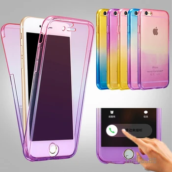 Pentru iPhone 6 6s Plus 5 5s Gradient Colorate Spate+Fata Transparenta TPU Soft Touch Caz Corp plin de Protectie Clar Caz de Silicon