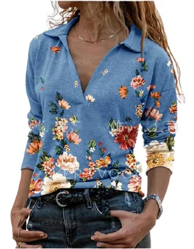 Moda Rever Flori Frumoase Pulover Imprimare Topuri Casual pentru Femei de Toamna cu Maneca Lunga Tricouri Femei Plus Dimensiune Strada Slim Top S-3XL