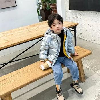 Copii Jacheta Jos De Argint Strălucitor Fata Băieți Fete Îngroșat Copilul Jacheta De Iarna De Moda Cu Glugă De Culoare Solidă Sacou Strat De 2-10 Ani
