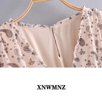 XNWMNZ Za femei Aerisit paisley imprimare șifon rochie midi Femei Faux wrap fusta drapată picătură de umăr mâneci drapat Smocked talie