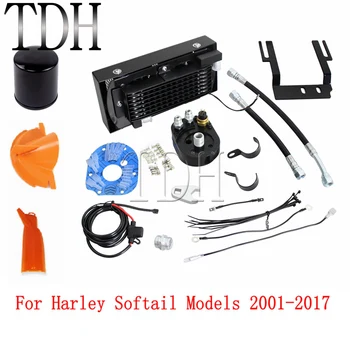 Black Chrome Motocicleta Răcitorului de Ulei Sistemul de Ventilator Radiator Pentru Harley Softail Fat Boy FLST FXST 2001-2017