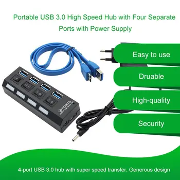 HUB USB 3.0 4/7 Porturi Expander Micro USB 3.0 HUB Splitter Cu Adaptor de Alimentare USB Hab Mare Viteza de 5Gbps USB Splitter 3 HUB Pentru PC