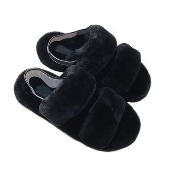 Femei Fuzzy Pufos Papuci De Casa Slide Cu Blană Blană Sandale Curea Elastica Moale De Pluș Deget De La Picior Deschis Interior, Exterior Talpa De Cauciuc Pantofii