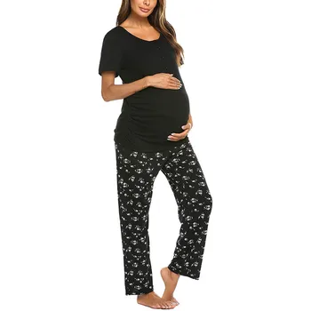 Maternitate Alăptează Gravidă Femei costum de Pijama de Bumbac Casual Confortabil Sarcinii Pijamale Scurte Gât Rotund vara set de toamnă