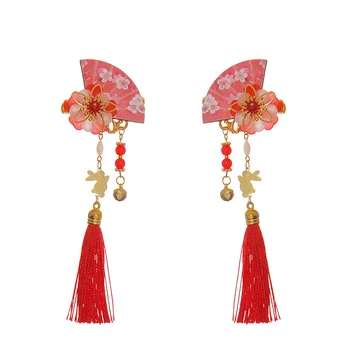 1 Pereche Tradițională Chineză Costum De Nunta Accesorii De Par Fete Agrafa Floare Tradițională În Stil Ciucuri Manual De Ace De Păr