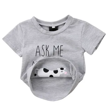 Baieti cu Maneci Scurte T-shirt Toddler Copii Haine pentru Copii Scrisoare de Imprimare Topuri T-Shirt Bluza Întreabă-Mă Despre Moo Vacă Tricou