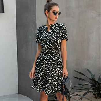 Leopard De Imprimare Mini-Rochie Pentru Femei De Vară 2021 Maneci Scurte Moda Casual Butonul Volane Slim Negru Femeie Rochii Elegante Vestidos