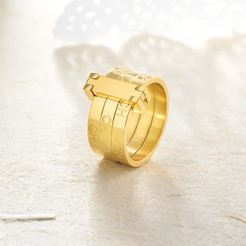 Baoyan Placare cu Aur din Oțel Inoxidabil Inele de Blocare Gravate CH Scrisoare Inele de Cuplu de Brand de Moda de Nunta Inele de Logodna Pentru Femei