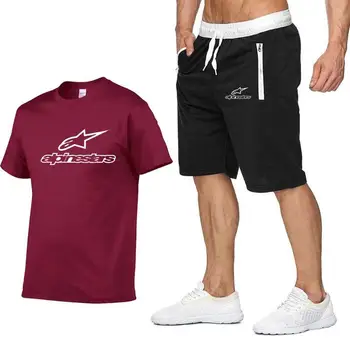 Conjunto de camiseta y pantalones cortos hombre para, chndal de 2 piezas + pantaln corto, camisetas informales de playa, 2020