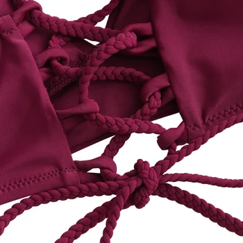 ZAFUL Maro Împletitură de Curele Dantelă în Sus Bikini Top Pentru Femei Solide Curele de Spaghete Bikini Sutien Vara, Costume de baie, Topuri de Moda de sex Feminin