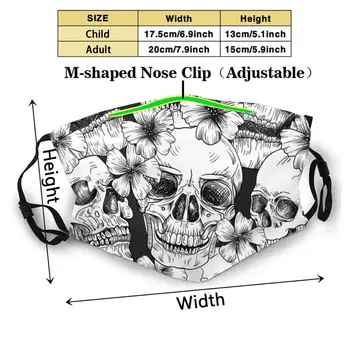 Craniu Model Floare De Imprimare De Moda Reutilizabile Amuzant Pm2.5 Filtru De Gura Masca Craniu Gotic, De Epocă, Negru Și