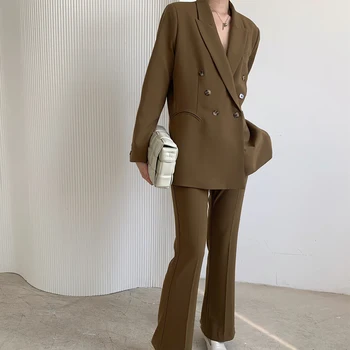 Toamna Clasic femei blazer jacheta casual, de culoare solidă două rânduri de buzunar decor