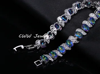 CWWZircons Brand de Lux de sex Feminin Bijuterii Albastru Curcubeu de Foc Mistic Pietre de Cristal Bratari Pentru Femei CB132