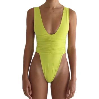 Bandaj-O singură Bucată de costume de Baie Femei Bikini 2020 Sexy V-neck Costume de baie Femei Biquinis Plus Dimensiune Mare Tăiat Monokini Uzură Plajă