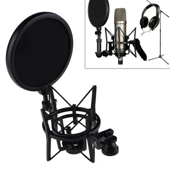 Microfon profesional Mic Șoc Montare cu Scut Articularea Capului Titularul Stand Suport pentru Studio de Difuzare