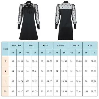 Noi 2020 Primavara-Vara Rochie De Femei Sexy Papion Mozaic Transparent Cu Buline Maneca Lunga Femei Dantelă Ochiurilor Rochie Clubwear
