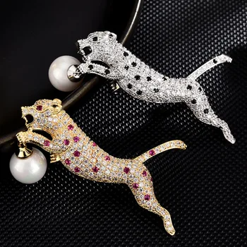 Zlxgirl bijuterii de lux brand de oameni leopard animal brosa bijuterii Cupru eșarfă Pini Corsaj frumos pearl îmbrăcăminte pentru bărbați broșe
