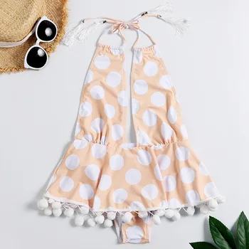Adânc-V Stilul Femei Costume de baie Drăguț Polka Dot Print-O singură Bucată de costume de Baie cu Pom Pom Mingea Ciucure Bodysuit Monokini 2019 Beachwear