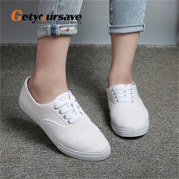 Getyoursave 2020 Primăvară și Toamnă pentru Femei Pantofi Casual Plat Plat Dantela-up Pantofi de Panza alb Pur Moda Pantofi Casual