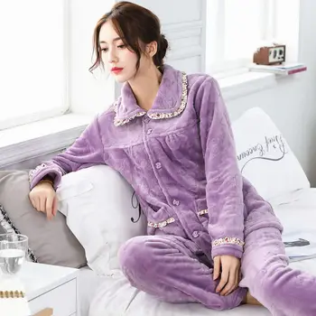 Iarna Îngroșat Femei Seturi de Pijamale Cald Femei Pijamale Flanel de Lână, Catifea Pijamale Femei Homewear pijama