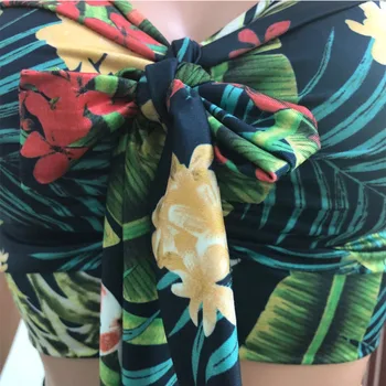 Vara 2 Bucata Set pentru Femei Floral Coco Copac Tipărite Boem fara Bretele Crop Top Zburli Fuste Lungi Costum de Vacanță pe Plajă Sundress