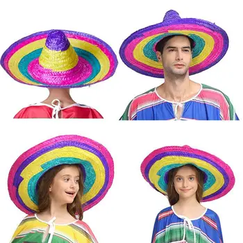 Bărbați Femei Consumabile Partid Stil Mexican Copii Adulți În Aer Liber Margine Largă Cadou Pălării De Paie De Culoare Aleatorii Rotunde Decorative Colorate Margini