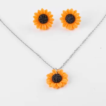 Noi de Floarea-soarelui Stud Cercei Colier Set de Bijuterii 15mm 18mm 25mm Rășină Floare Colier Guler pentru Femei Fata de Bijuterii Cadou
