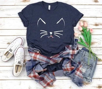 Femei T Shirt Pisica Drăguț cu Fața de Imprimare Tricou Femei Maneci Scurte Gât O Pierde T-shirt Doamnelor de Vară de Cauzalitate Tricou Haine