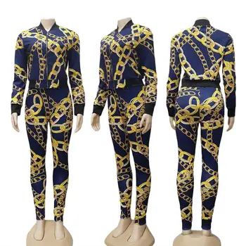 INS 2020 Toamna de Moda pentru Femei Imprimate Sport de Cusut Pantaloni Casual, cu Maneca Lunga Două piese Topuri sacou Și Pantaloni Costum Bodycon