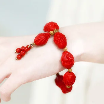 Chineză Roșu Natural Organic Cinabru Lohan Margele Brățară Brățară Elastice Budismul Amuleta Farmec Bijuterii Moda Femei Cadouri