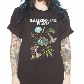 Hahayule-JBH Unisex de Plante Halucinogene T-Shirt Hipsters Moda Vintage Marijuana Ciuperci Tee