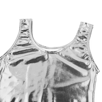 Mai nou Moda de sex Feminin Femei Fete Metalic Strălucitor Scoop Gât Rezervor de Top de Cultură Vesta Bustiera Bluza Tricou pentru Clubwear Vesta Parte Topuri