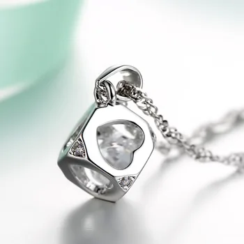 Argint 925 moda pătrat dragoste inima strălucitoare de cristal coliere scurte lant cutie de femei en-gros de bijuterii cadou