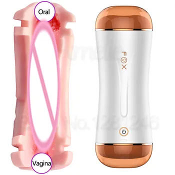 Vaginul Anal Dublu Canal de sex Masculin Masturbator 10 modul Vibrații Masturbarea Cupa Realist Buzunar Pizde Oral Jucarii Sexuale pentru Barbati