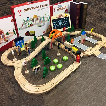 78 Bucăți de Lemn de Cale ferată Jucărie DIY Asamblate Magnetic Podul de cale Ferată Stație Magnetică Masina de Lemn de cale Ferată Educație Băiat Jucărie