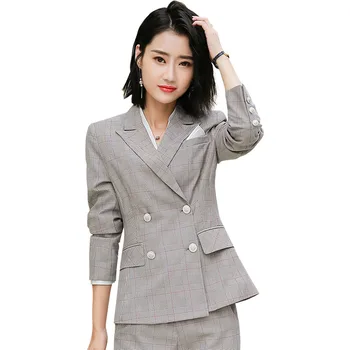 Carouri De Moda Sacou Costum Versiunea Coreeană Toamna Noua Casual Retro Verifica Mici Pantaloni Costum Patru Cataramă 2 Seturi De Piese Pentru Femei Haine