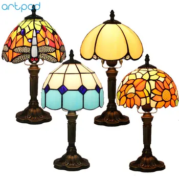 Artpad American Vitralii Lămpi de Masă turc Mozaic E27 Bază de Sticlă Lampsahde Dormitor Noptieră Epocă Tabelul Lamp 110v 220v