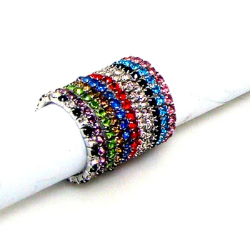 Clasic placat cu argint stras întindere elastic inel de deget de moda bijuterii de vară 6equally culori amestecate 12pcsx noi